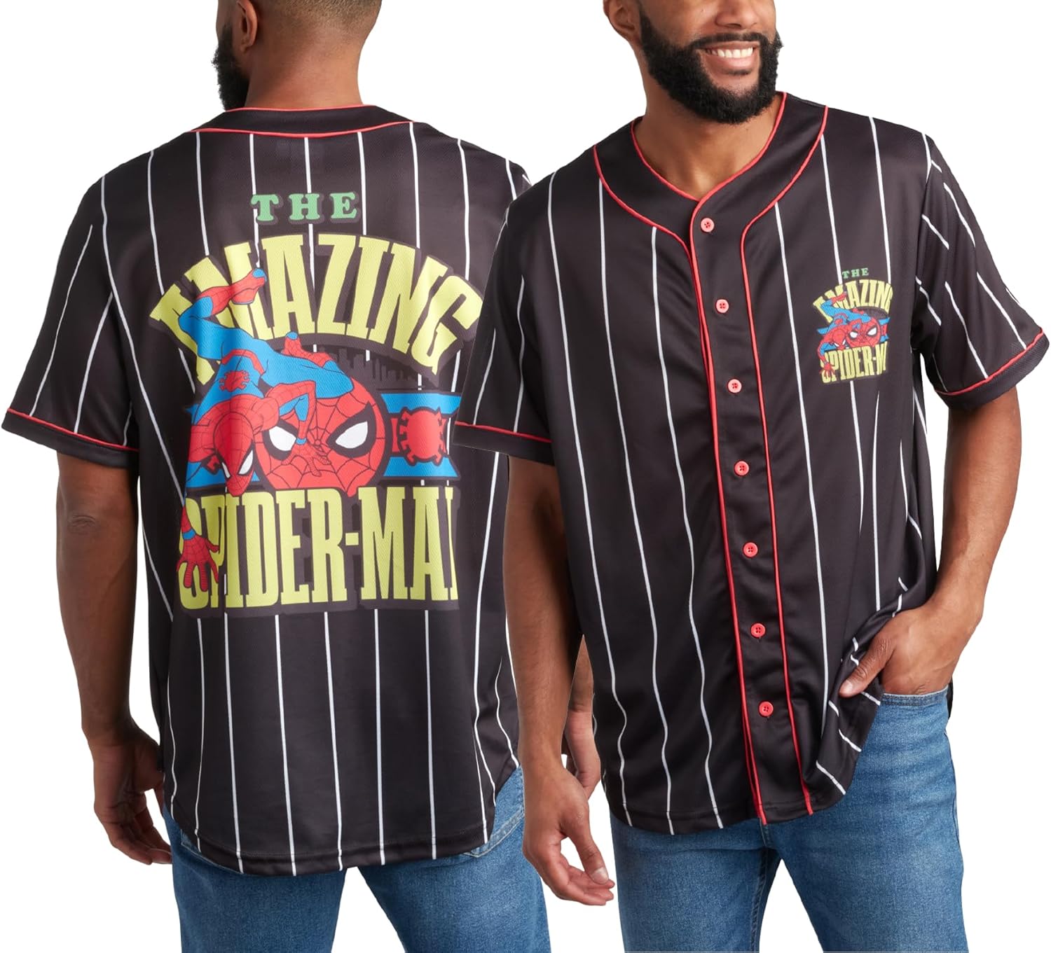 Marvel Mens Baseball Jersey - Avengers Spider Man Venom Hipster Hip Hop Button Up Baseball Jersey Men (Sizes: S-XL)