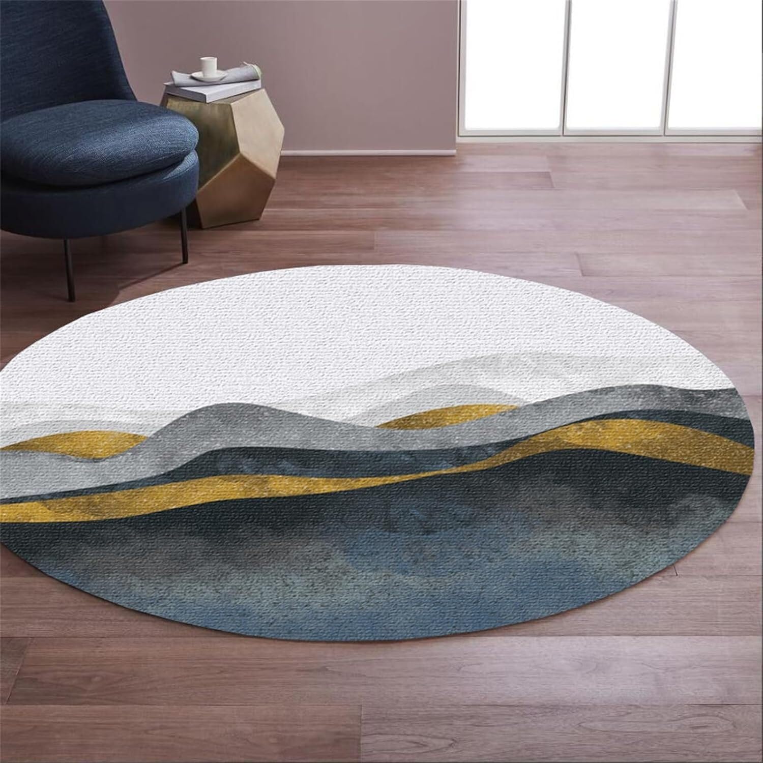 WaiDXn Marble-patterned, Swirling, Circular Modern Abstract Fluid Art-style Soft Rug(Gray-blue,100cm)