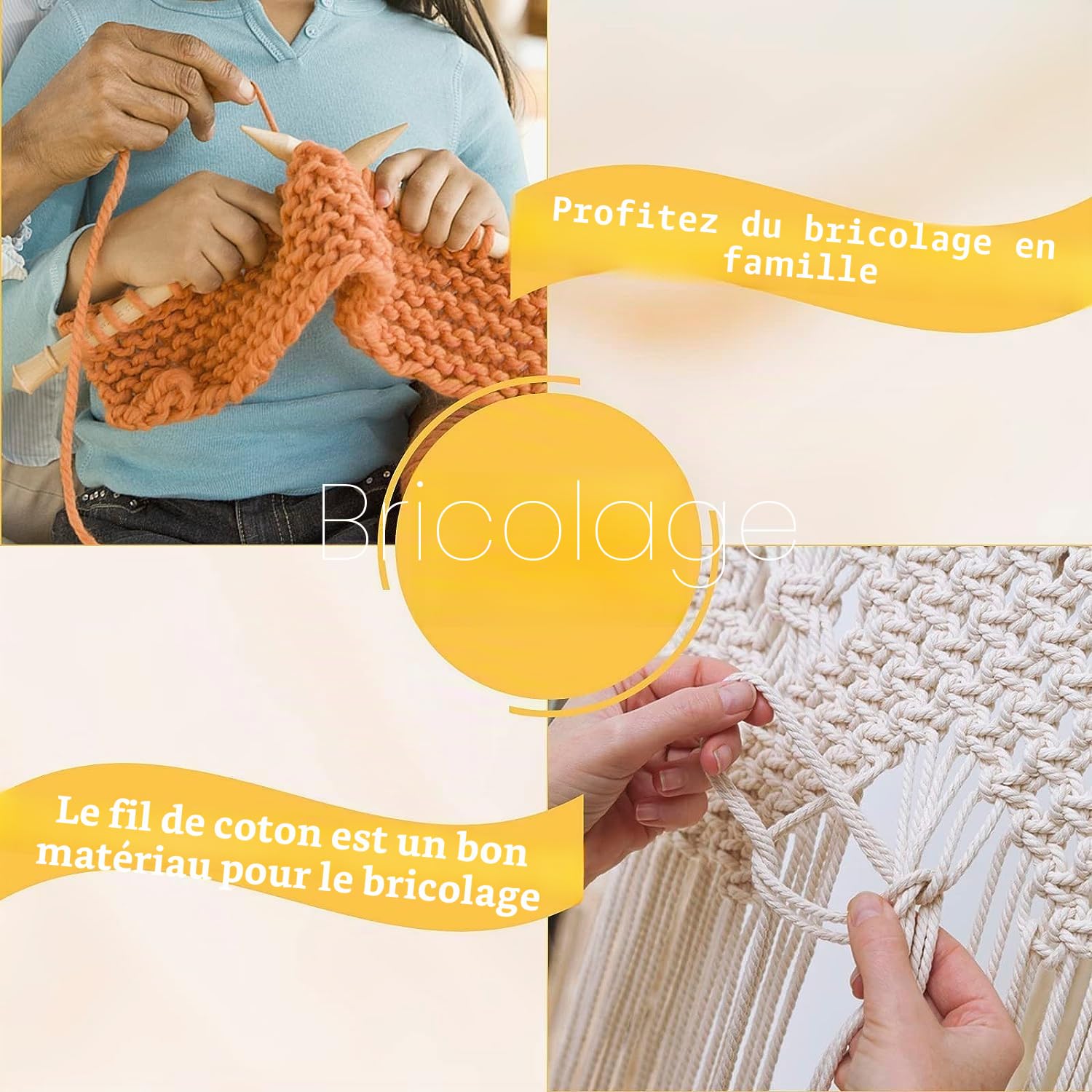 4 mm x 500 m Beige Cordon en Coton macramé Doux, 4 brins torsadés 100% Coton Naturel pour accrochage Mural, Bricolage, Artisanat, Tricot, accroche-Plantes, projets de décoration