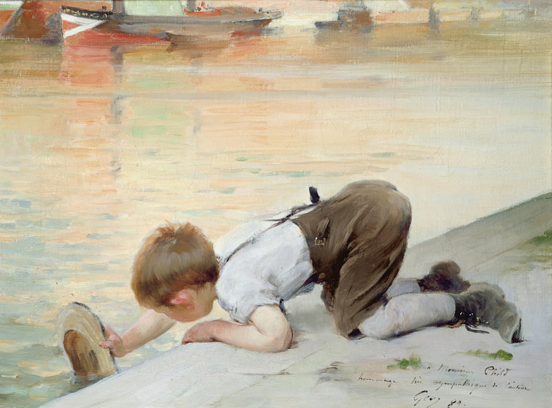 ARTXLXXBN Famous Painting Art Wall Decor Abstract Art Picture At the Quayside by Henri Jules Jean Geoffroy Animal Pictures for Home Decor 60x90cm