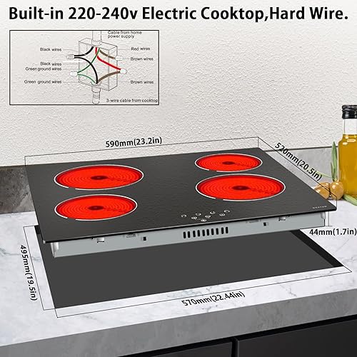 Vista 6 de Noxton Placa de cocina de cerámica, 4 quemadores incorporados, estufa eléctrica, cocina eléctrica con control táctil, temporizador de bloqueo