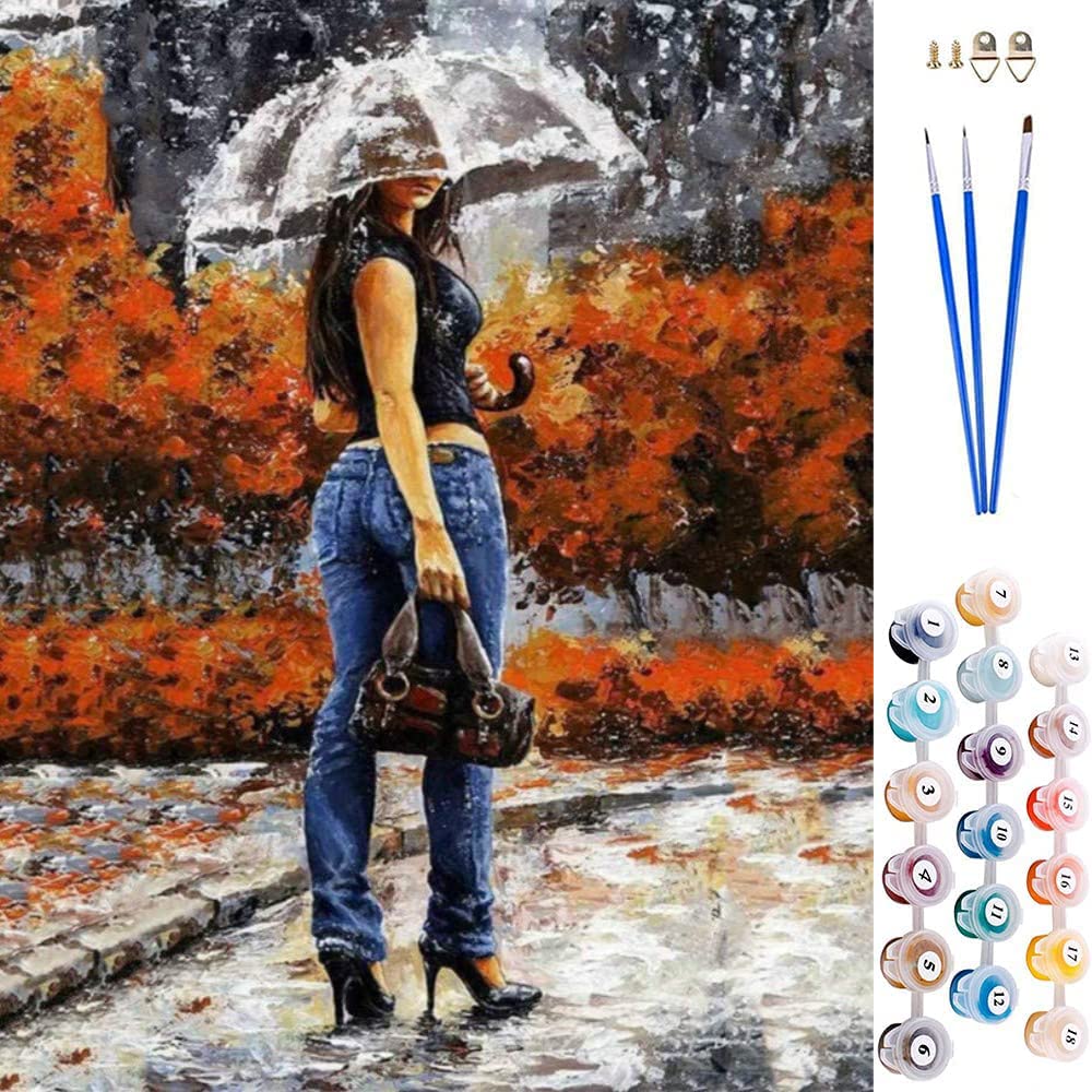 ABEUTY Dipinto Con I Numeri Fai Da Te Per Adulti - Ragazza Con Ombrello - Tela 40x50 Cm, Kit Completo Di Colori Acrilici E Pennelli