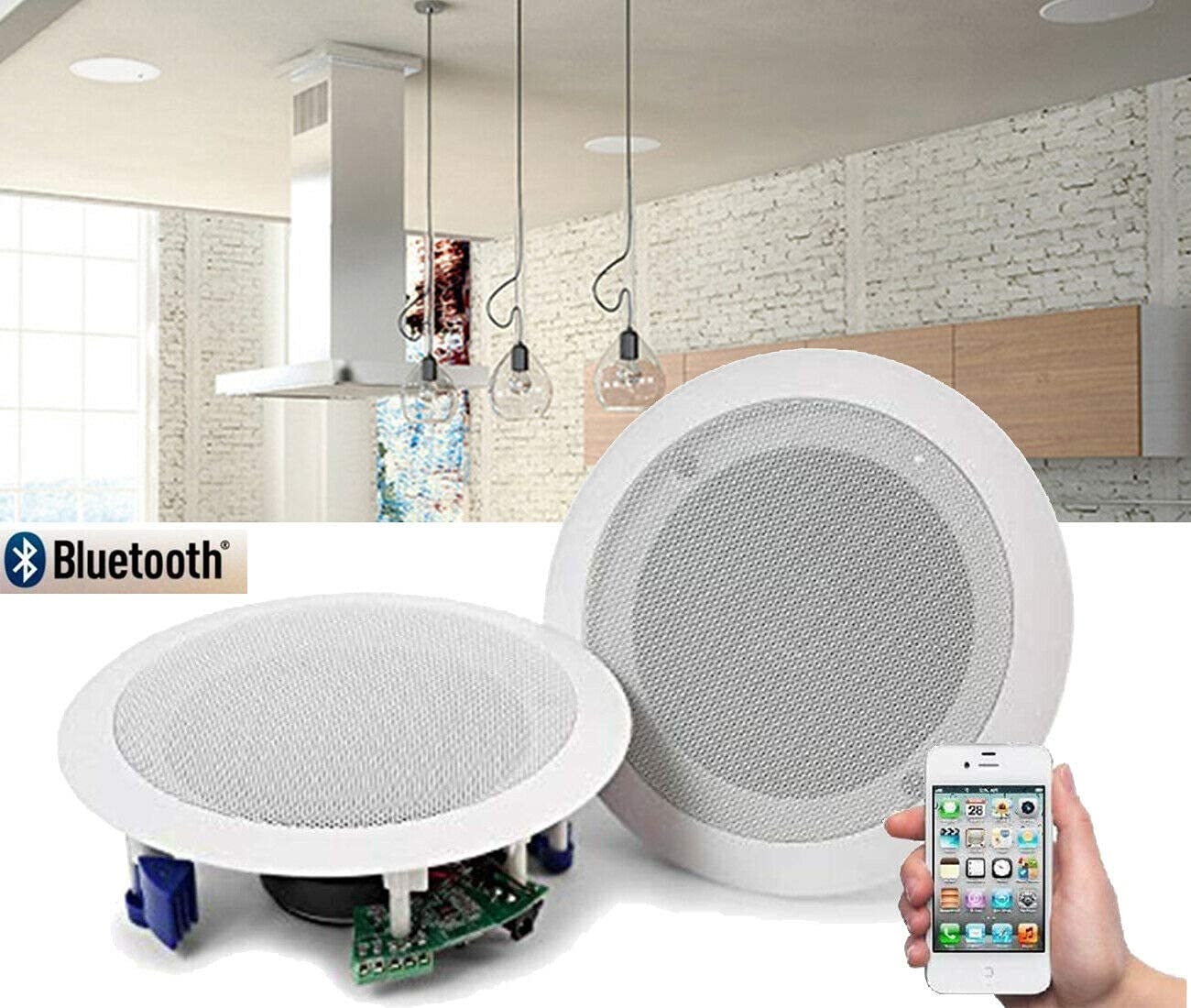 topolenashop Coppia Casse da Soffitto da Incasso 20W con Bluetooth – 2 Altoparlanti Audio 2 Vie per Casa e Ufficio, Woofer 5", Sistema con 1 Cassa Bluetooth e 1 Cassa Passiva | Bianco