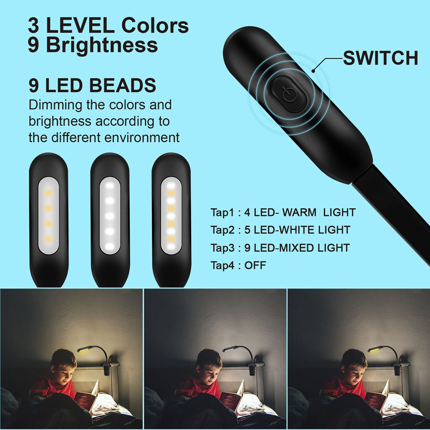 Lumière De Lecture Murale Rechargeable, Tactile, Dimmable, Sans Fil Pour Placard Chambre Accro Aux Livres 73215729
