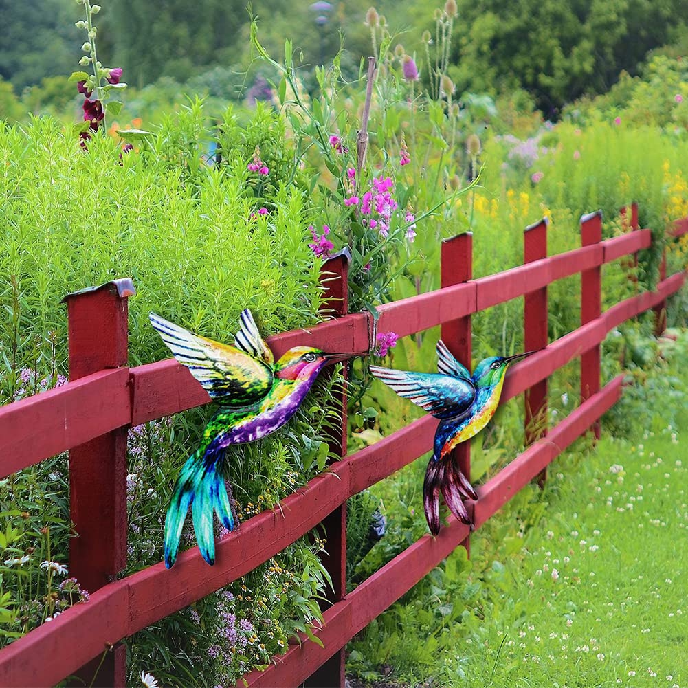 Metall Kolibri Wanddeko – 4 Bunte Vögel, 17x22 Cm, Für Garten & Innenraum, Eisen, Handarbeit