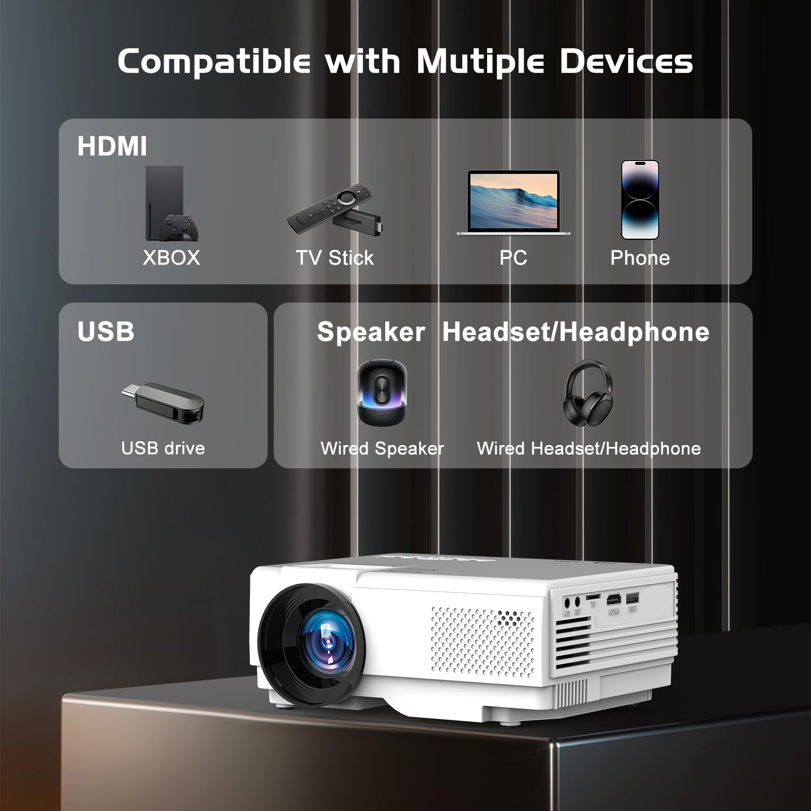 Smart Proiettore Android 11 Supporta, AKATUO Videoproiettore 1080P Supporta WiFi 6 BT 5.2 con 50% Zoom, Mini Proiettore Portatile per Phone/TV Stick/HDMI/USB