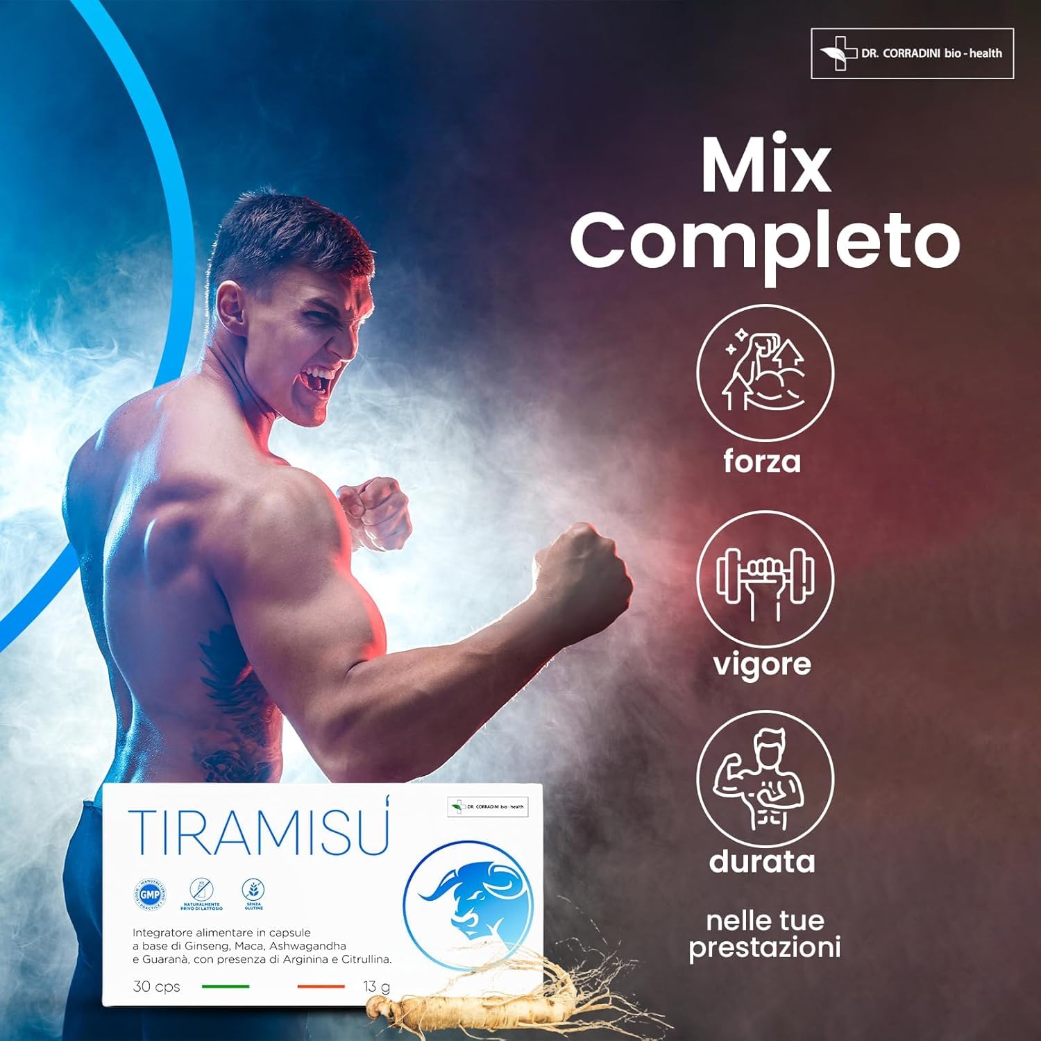 Dr. Corradini Tiramisù Integratore Uomo per Vigore con Maca Peruviana, Arginina, Citrullina, Ashwagandha, Caffeina, Ginseng - Made in Italy, 30 Giorni di Fornitura