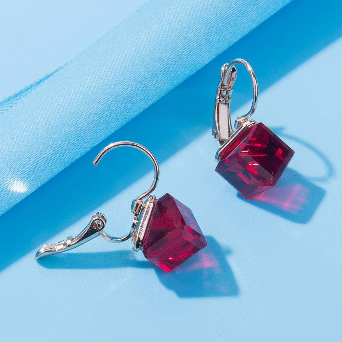 Cube Austrian Crystal Drop Leverback Earrings for Women Fashion 14K Rose Gold Plated Hypoallergenic Jewelry - Image 7