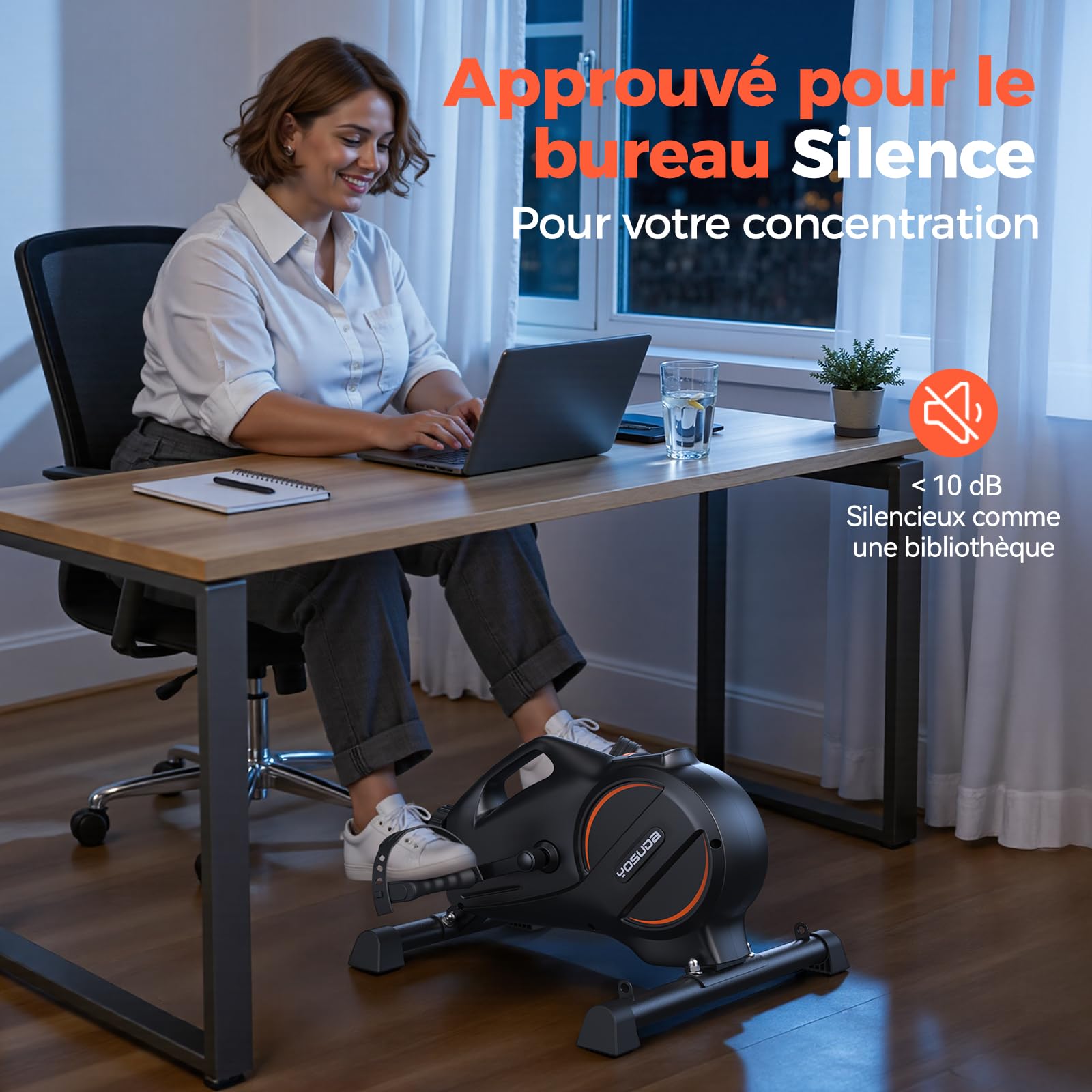YOSUDA Vélo d‘Appartement Mini avec 16 Niveaux de Résistance Réglable, Pedalier avec 2 Bandes de Résistance et Tapis Antidérapant, Silencieux pour Le Bureau et la Maison