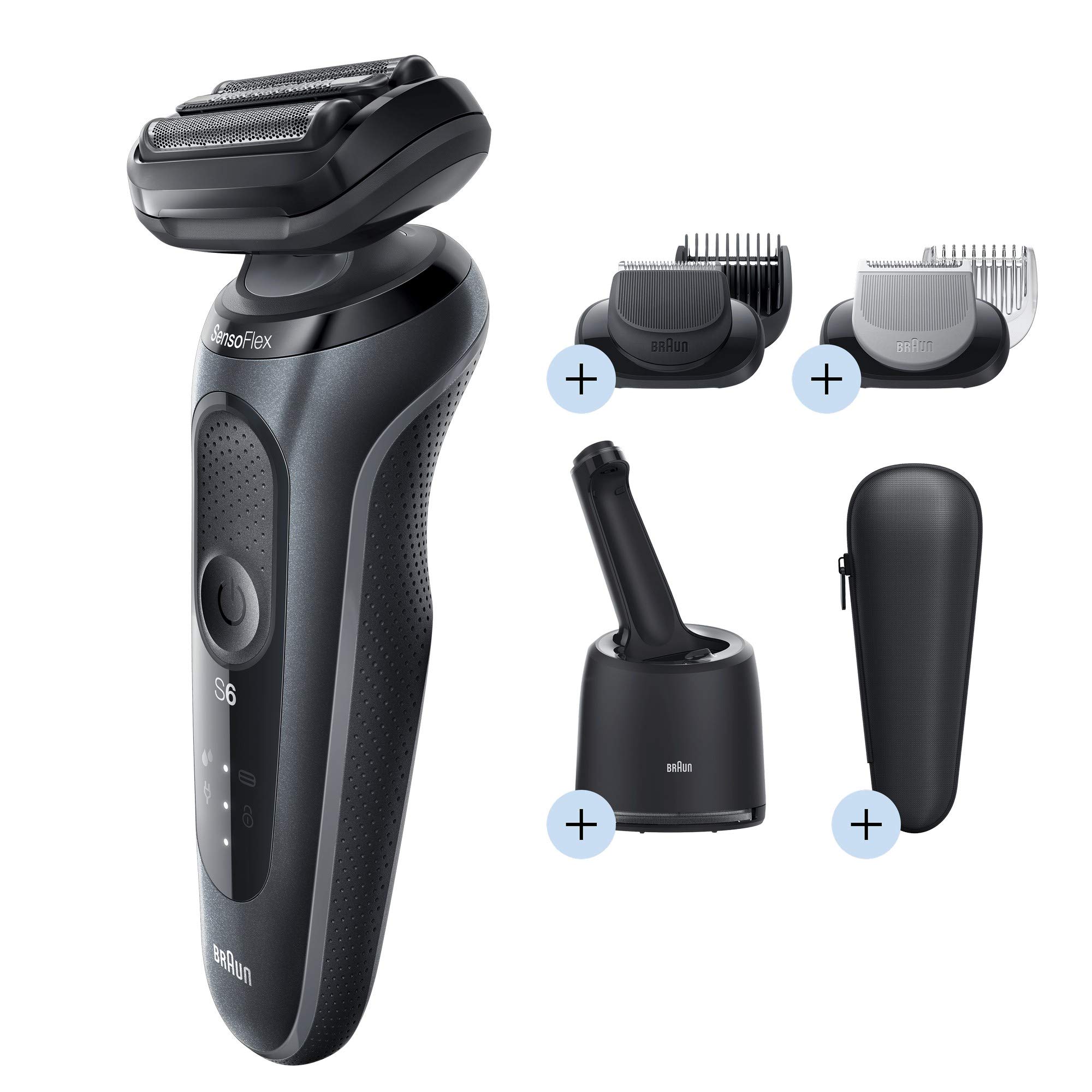 Braun Series 6 60-N7650cc Afeitadora Eléctrica Hombre de Lámina para Barba, con Centro de Limpieza SmartCare, Recortadora Barba, Depiladora Corporal, Uso en Seco y Mojado, Recargable, Inalámbrica,Gris