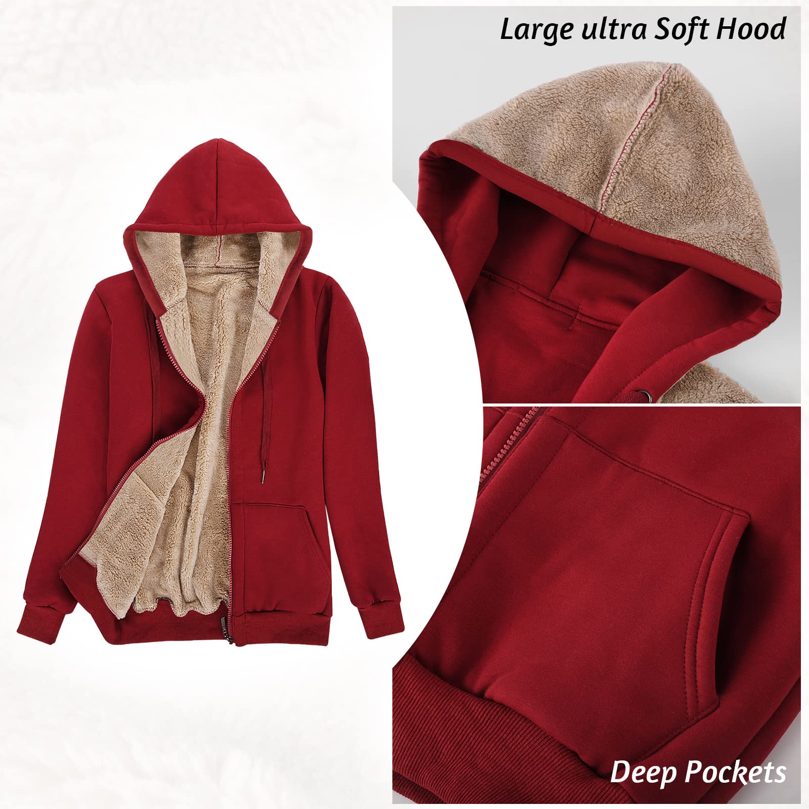 UMIPUBO Felpa Donna con Zip e Cappuccio Flanella Caldo Hoodie Cerniera Donna Cappotto Peluche a Manica Lunga con Tasche Sweatshirt Felpe in Pile con Cappuccio Giacca Outwear Donna Invernale