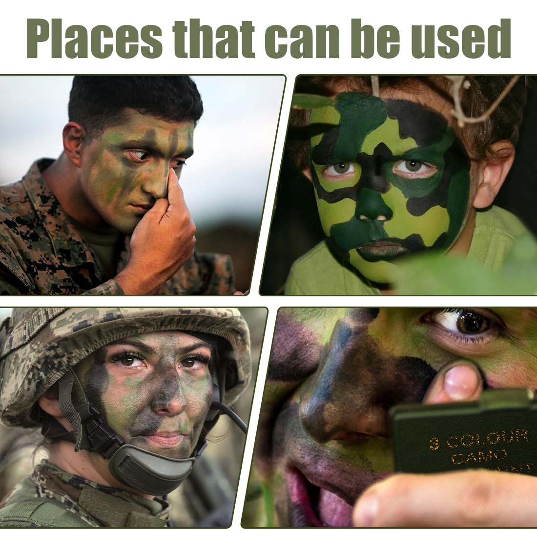 1Pcs Pintura Facial de Camuflaje, Pintura Militar para Mimetización con Espejo Incorporado, Pintura para Cara de las Fuerzas Armadas, para Caza en la Naturaleza (Marrón/Verde/Negro) — view 6