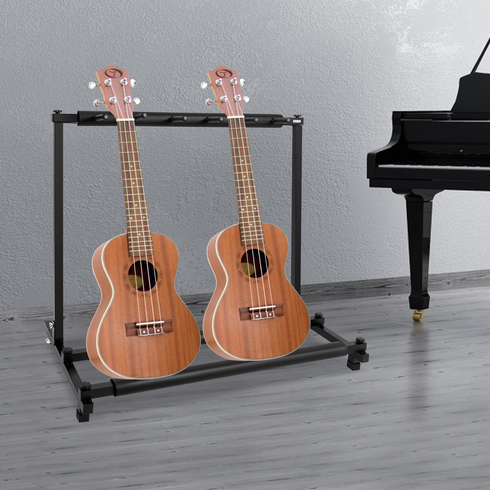 Support de guitare en métal à 5 niveaux - Tube en fer robuste de 25 x 25 mm - Rembourrage en mousse - Support pliable pour guitare électrique, basse, ukulélé (noir)