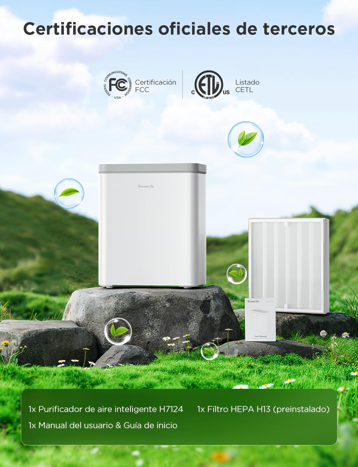 GoveeLife Smart Luftreiniger für große Räume bis 97 m², PM2.5-Monitor, HEPA-Schlafmodus, 3-in-1 Luftreinigungsfilter mit App- und Alexa- Steuerung für Tierhaare, Pollen,Perfekt für Allergiker