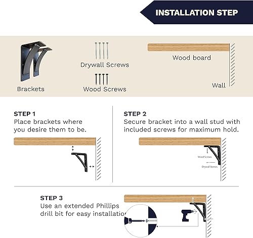 Miniatura 64 de Rustic Red Door Co. Soporte triangular de acero resistente para estante flotante, pequeño decorativo, soporte de estantería de bricolaje