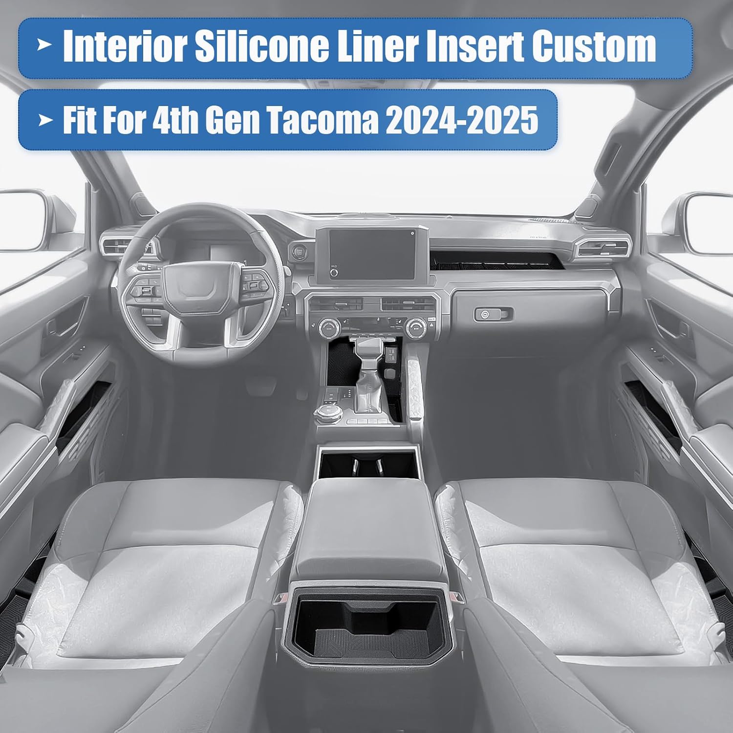 Interior Silicone Liner Insert for Tacoma 4th Gen 2024-2025, Silicone Cup Holder Set for Toyota Tacoma 2025 Accessories, Fits only Double Cab Models - Fully Covered