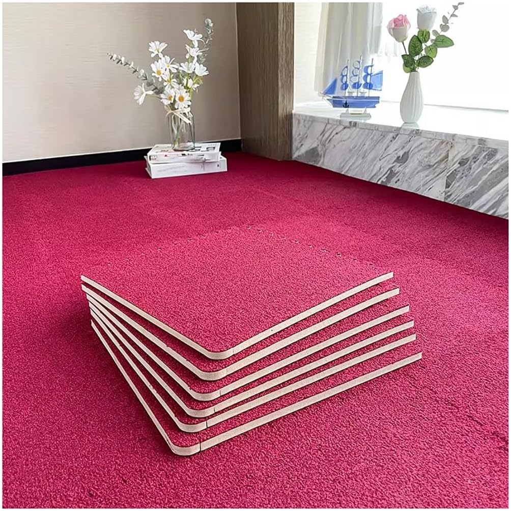 10pcs Plush Short-Pile Foam Floor Mat Soft Fluffy Interlocking Square Foam Tiles Area Rugs Carpet for Parlor Bedroom Decoration Gym(Burgundy,40pcs)