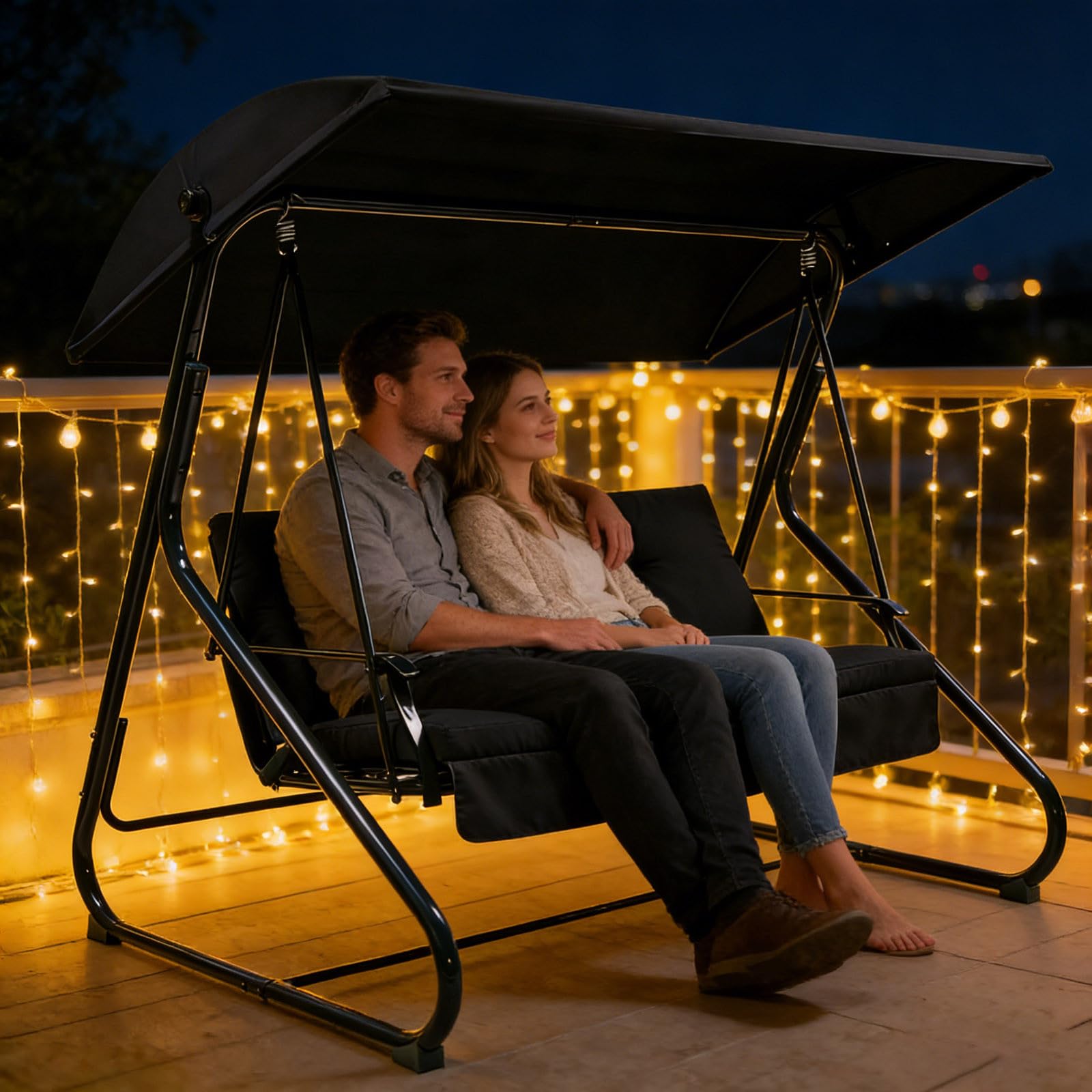 Hollywoodschaukel Dachbezug 190x120cm - Dach für hollywoodschaukel 3 Sitzer - Wetterbeständig Sonnendach für Gartenschaukel Garten-Schaukel Dachplane Ersatzdach für Hängebank Schaukel (Schwarz)