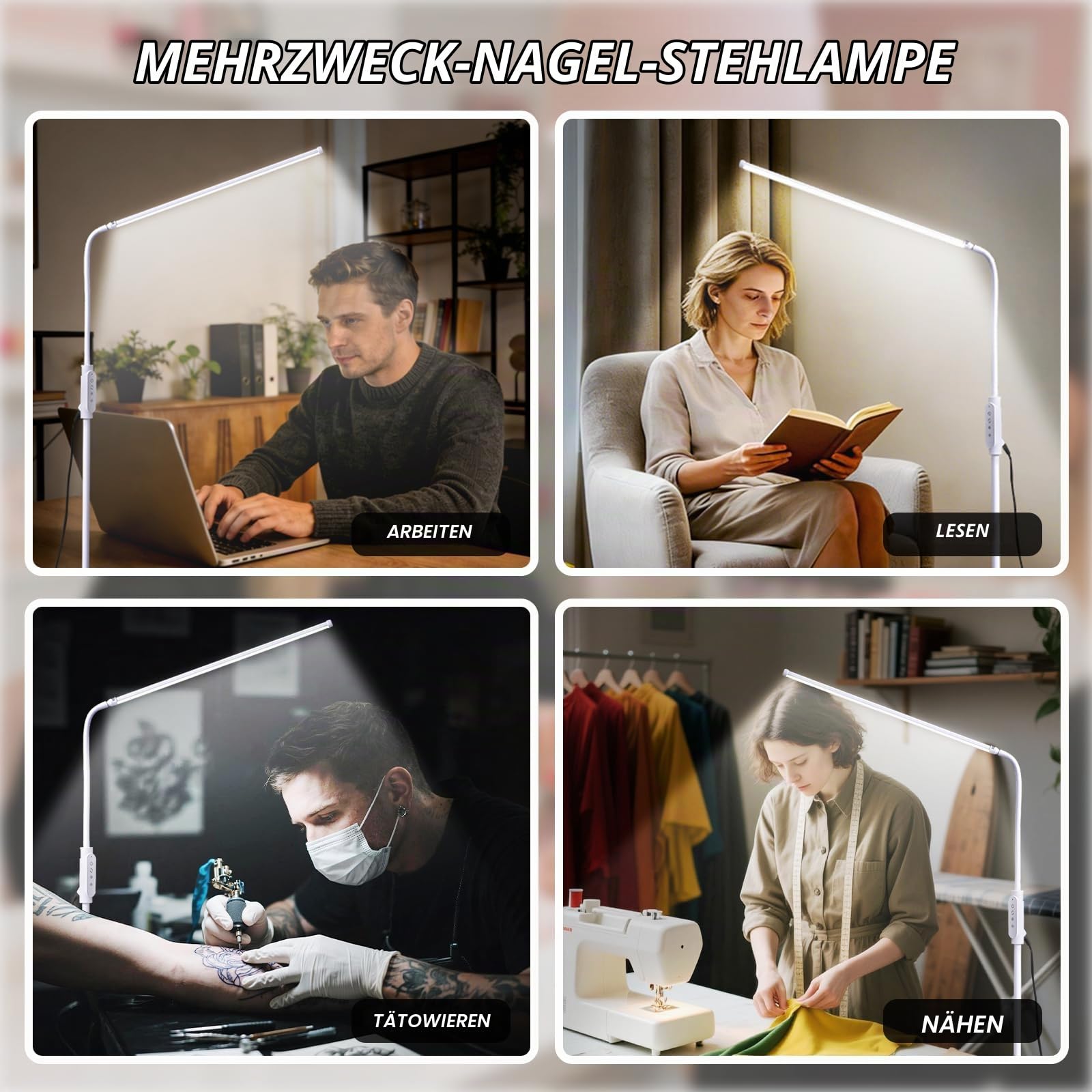 CGBE Extra-lange 60cm LED Stehlampe Dimmbar Touch-Steuerung für Wohnzimmer | 18W Standleuchte mit 360° Flexibler Schwanenhals - 3 Farbmodi und 5 Helligkeiten - Bogenlampe für Schlafzimmer Büro