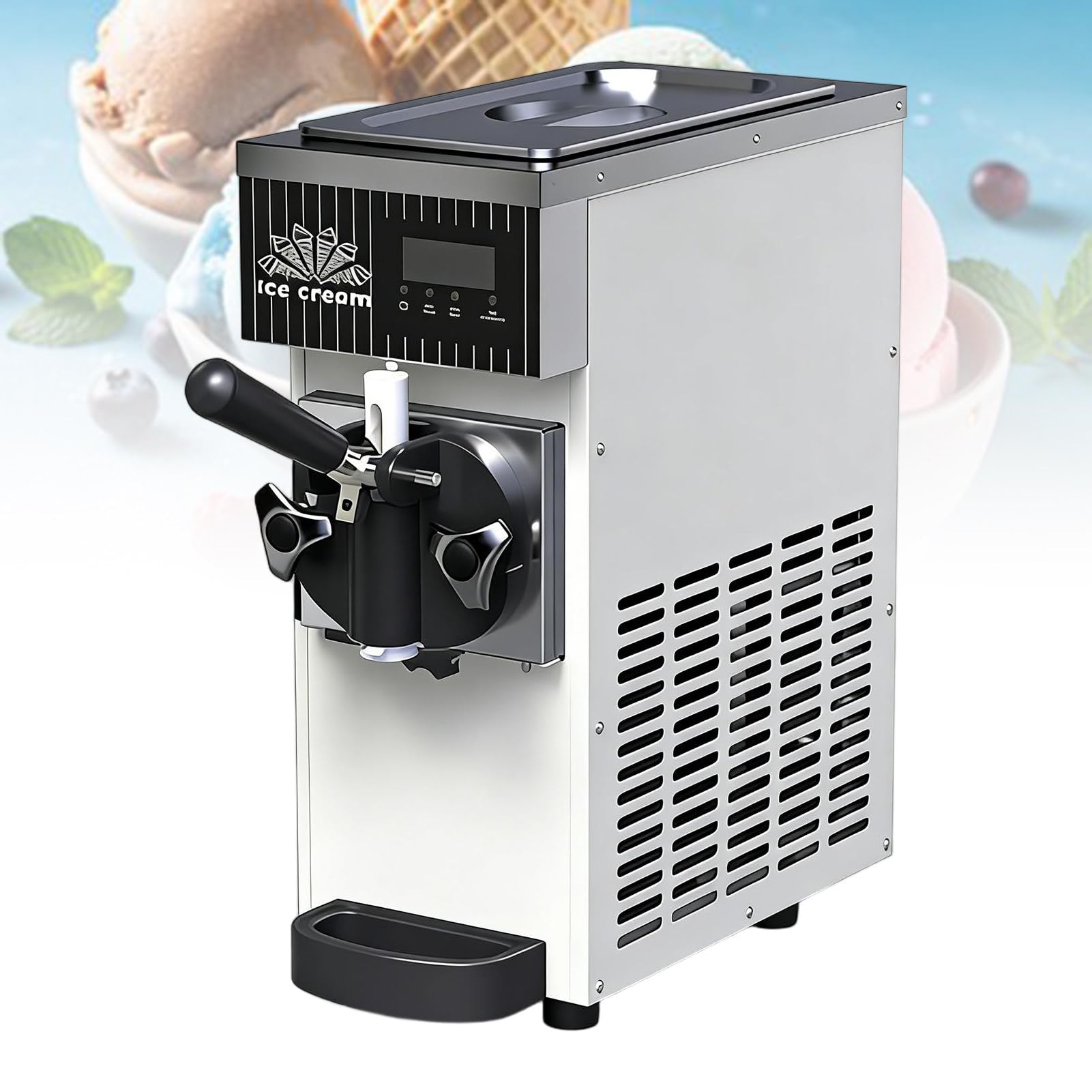 ROGHA Single Flavor Ice Cream Machine, 4-5kg/H Output, Auto Clean, LCD Panel, 450W Countertop Soft Serve Ice Cream Maker for Restaurants​ White