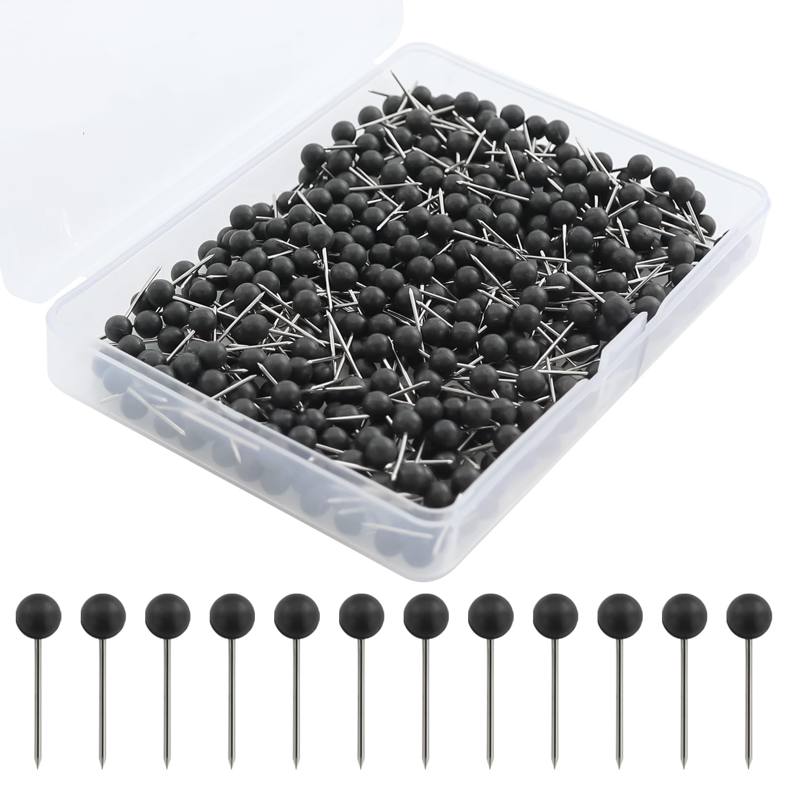 400 Pcs Map Tacks, 0.63 inches Head - Black Map Push Pins for Wall Drawing Pinboard, Bulletin Board