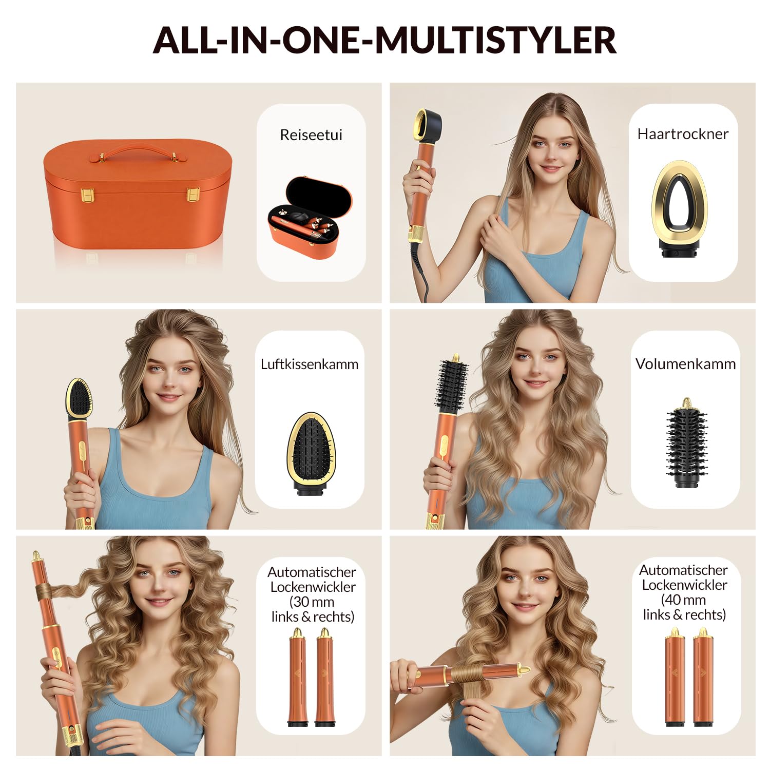 7 in 1 Haarstyler Set, Airstyler, Auto-Wrap-Lockenstab, Föhnbürste, Ionen Föhn, Schnelltrocknend