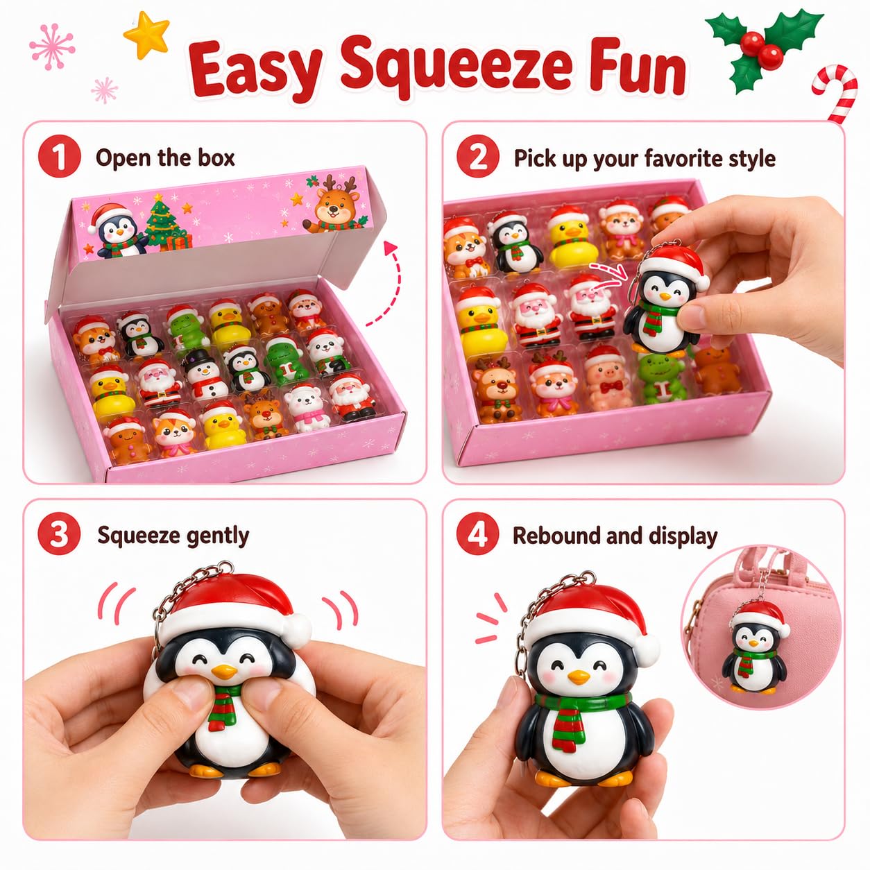 Świąteczny brokatowy renifer rosnący Squishy Ornament zestaw, 24 szt