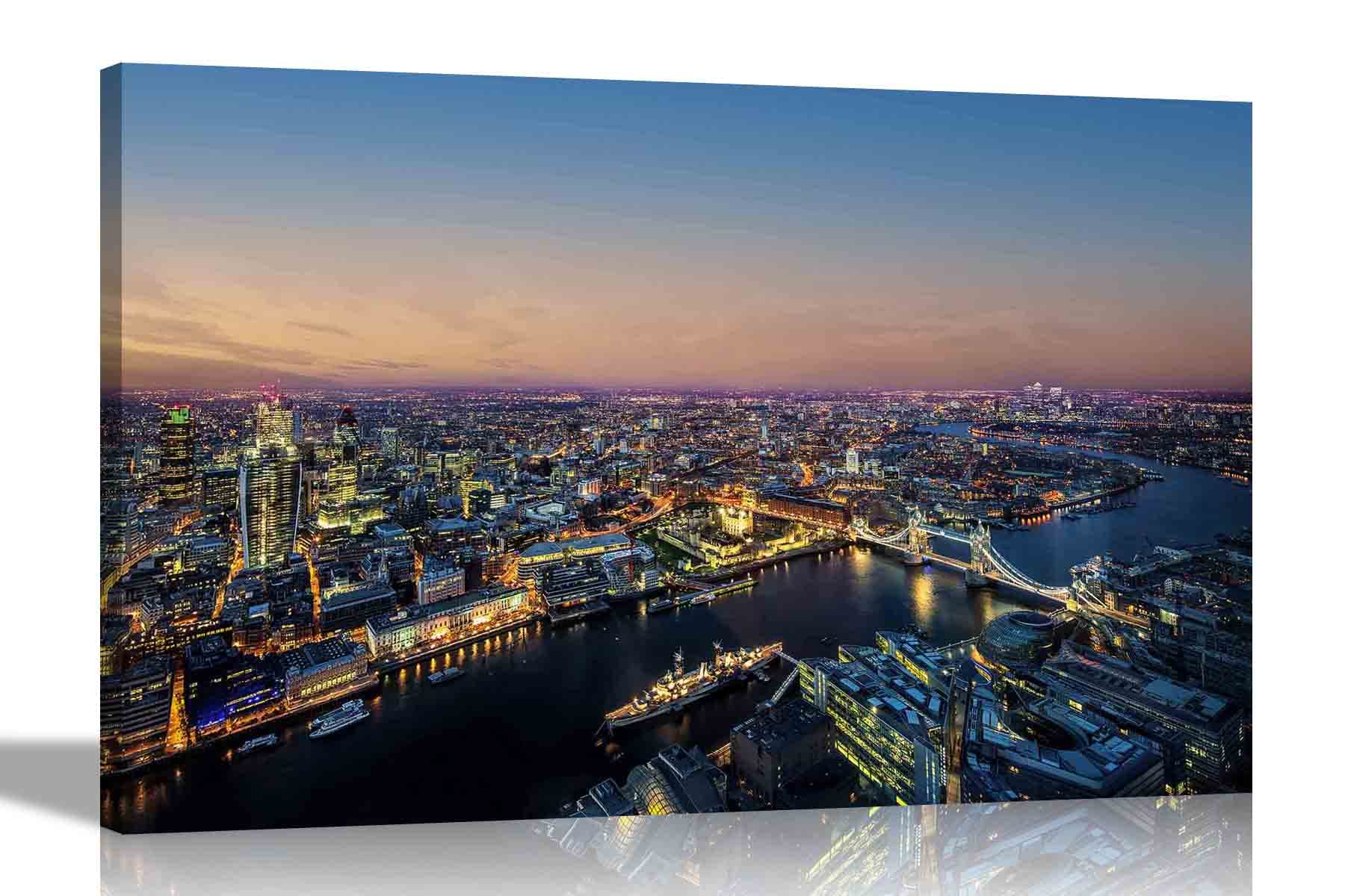 Artley Prints Multicoloured London At Sunset Thames Canvas Wall Art Prints Home Decoration Cityscape Pictures Room Modern Art Landscape Framed Artwork Large 86 X 61Cm (34 X 24 Inches) A1