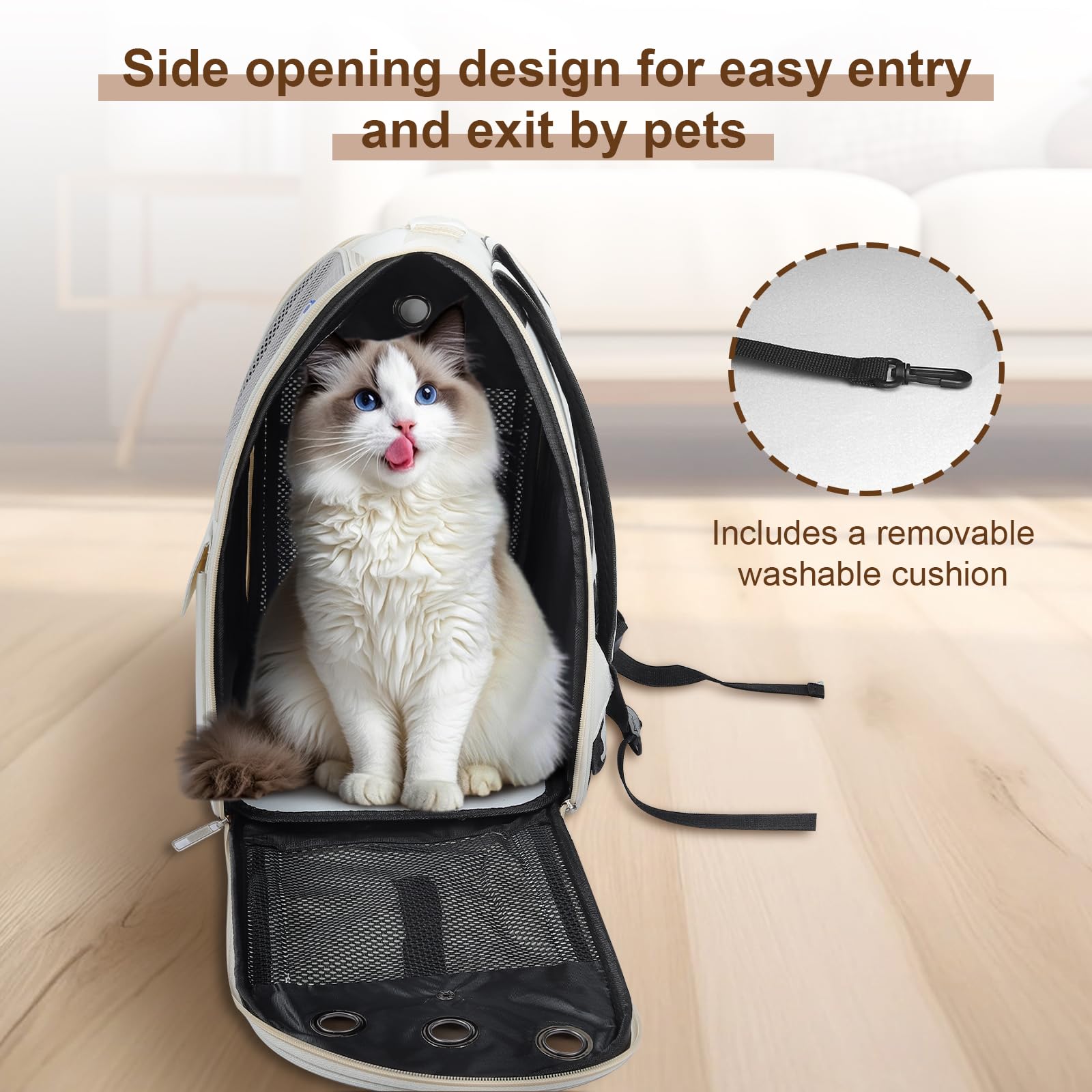Airline Approved Cat Carrier Backpack - Ventilated Breathable Mesh for Small Dogs & Cats (15lbs), Soft Sided Dog Backpack for Hiking, Camping, Travel & Vet Visits with Padded Straps (White) - image 6