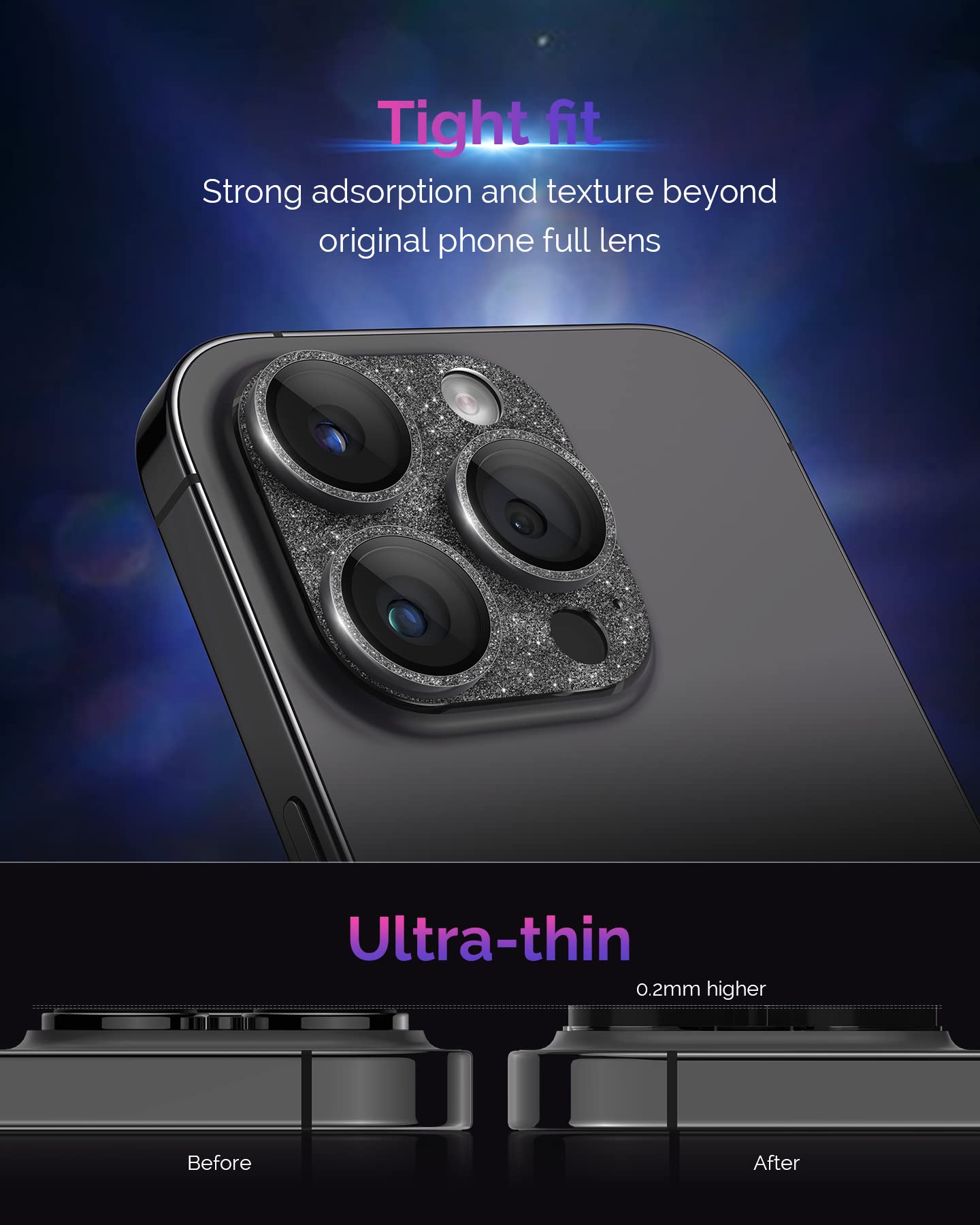 Protecteur D'objectif Pailleté Pour IPhone 15 Pro / 15 Pro Max - Brillant Et étincelant