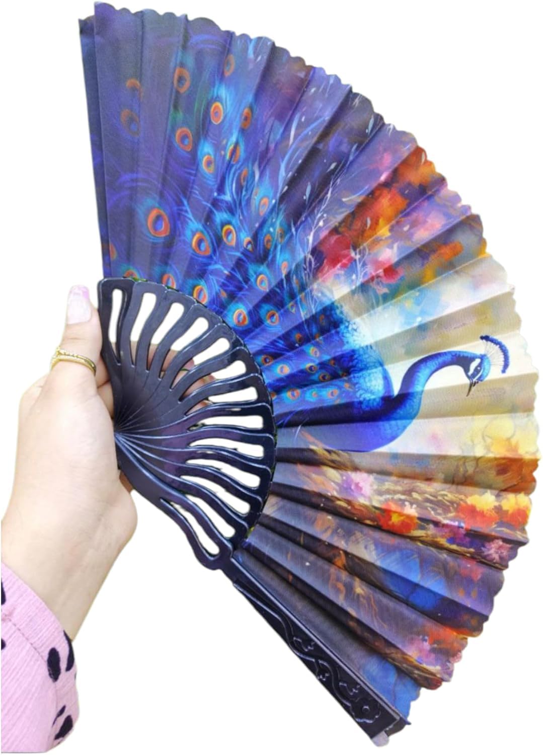 Buy CW CRAFTS WORLD Folding Hand Fan, Chinese Peacock Design