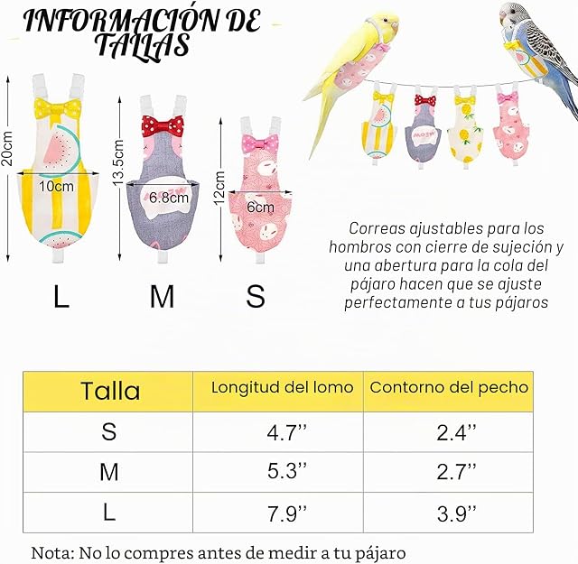 Foto 2 de 6 de Namvo 4 pañales para pájaros, forro de vuelo, lavable, reutilizable, protector para loro