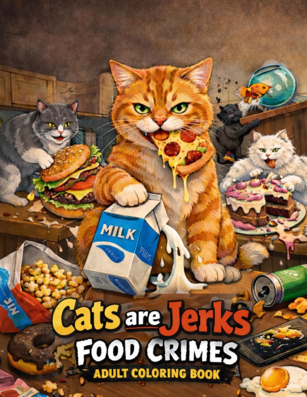 Cats Are Jerks: Food Crimes Adult Coloring Book