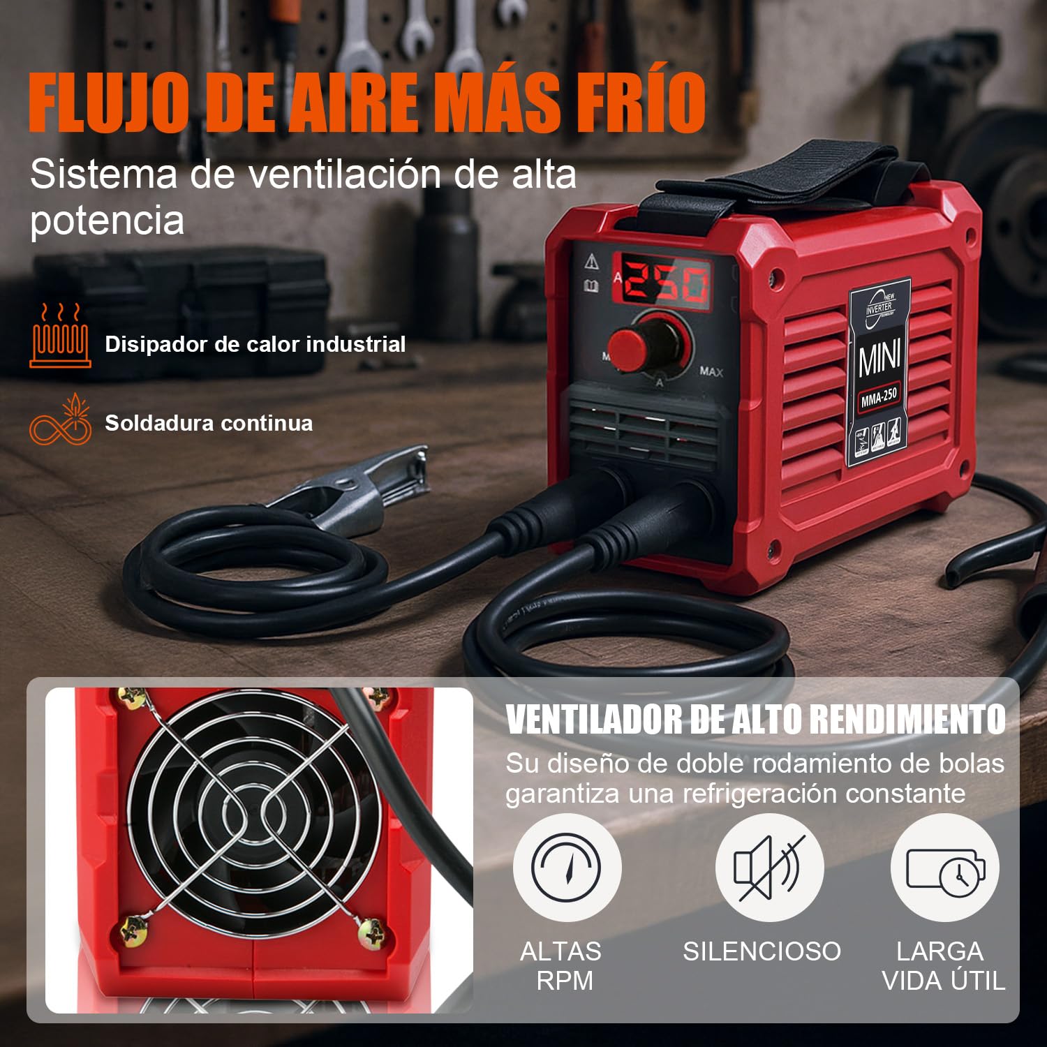 VOBOR Mini Soldador Inverter, 250A Maquina de Soldar Electrodo con Tecnología IGBT, Pantalla LED, Anti-Stick, Portátil Soldadora Electrodo, MMA 250