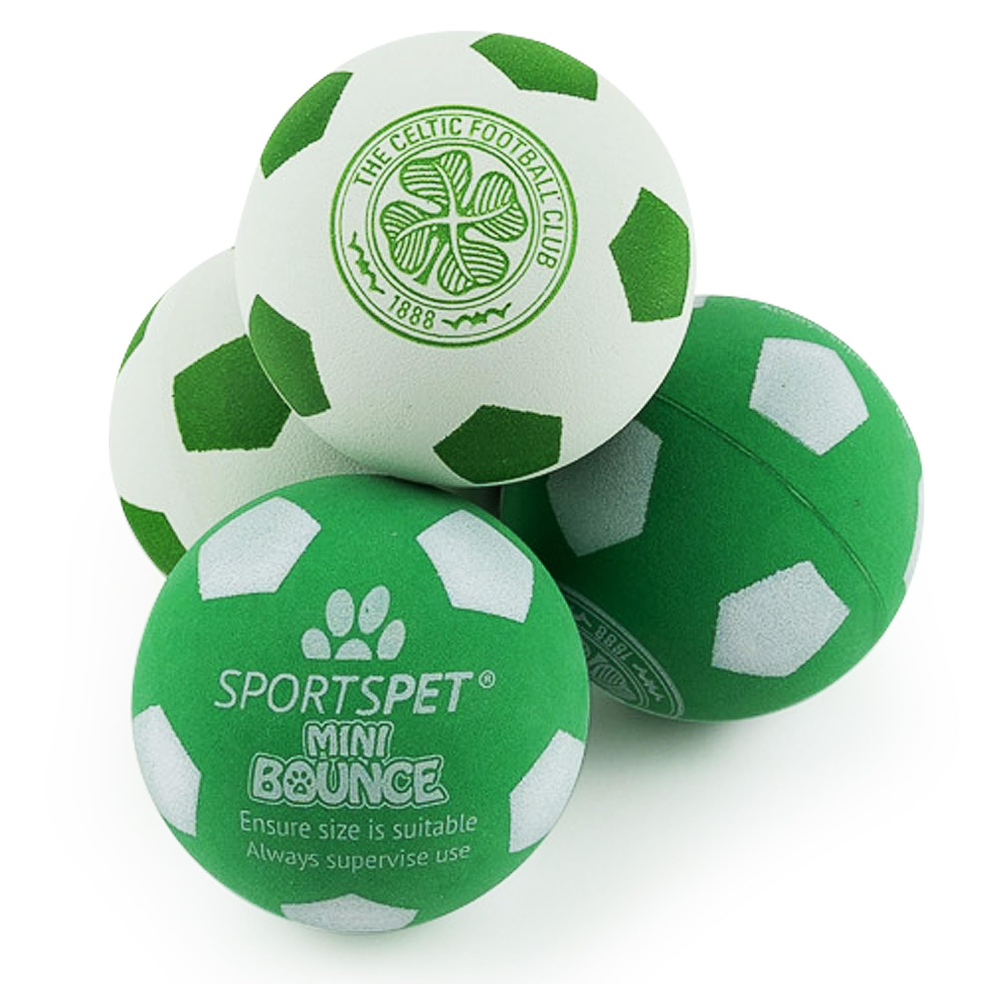 SPORTSPET x Celtic Mini Bounce Dog Balls, Green, White, 45mm