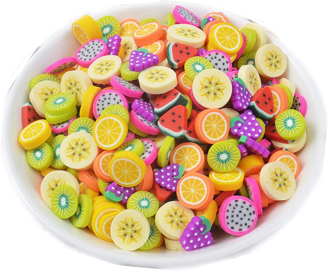 100 Pack Fruit Charms Resin Flatbacks Buttons Polymer Clay Beads for Miniature Fairy Garden Hair Accessories DIY Scrapbooking Phone Case Jewelry Making Home Decoration