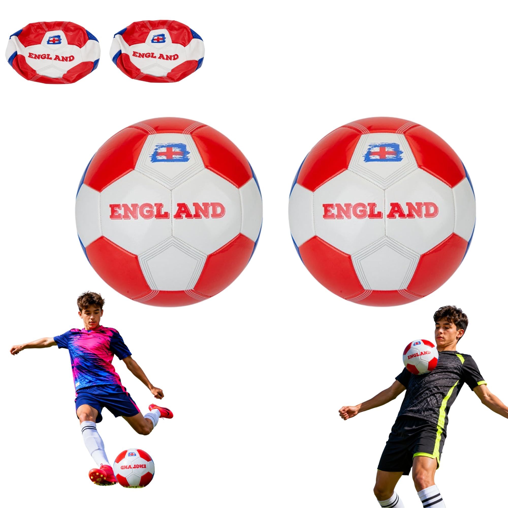 SRV Hub 2 Pack England Size 5 Footballs, 32 Panel Soccer Ball Bundle, Shipped Deflated, Outdoor Training Match Footballs for School PE, Clubs & Kickabouts