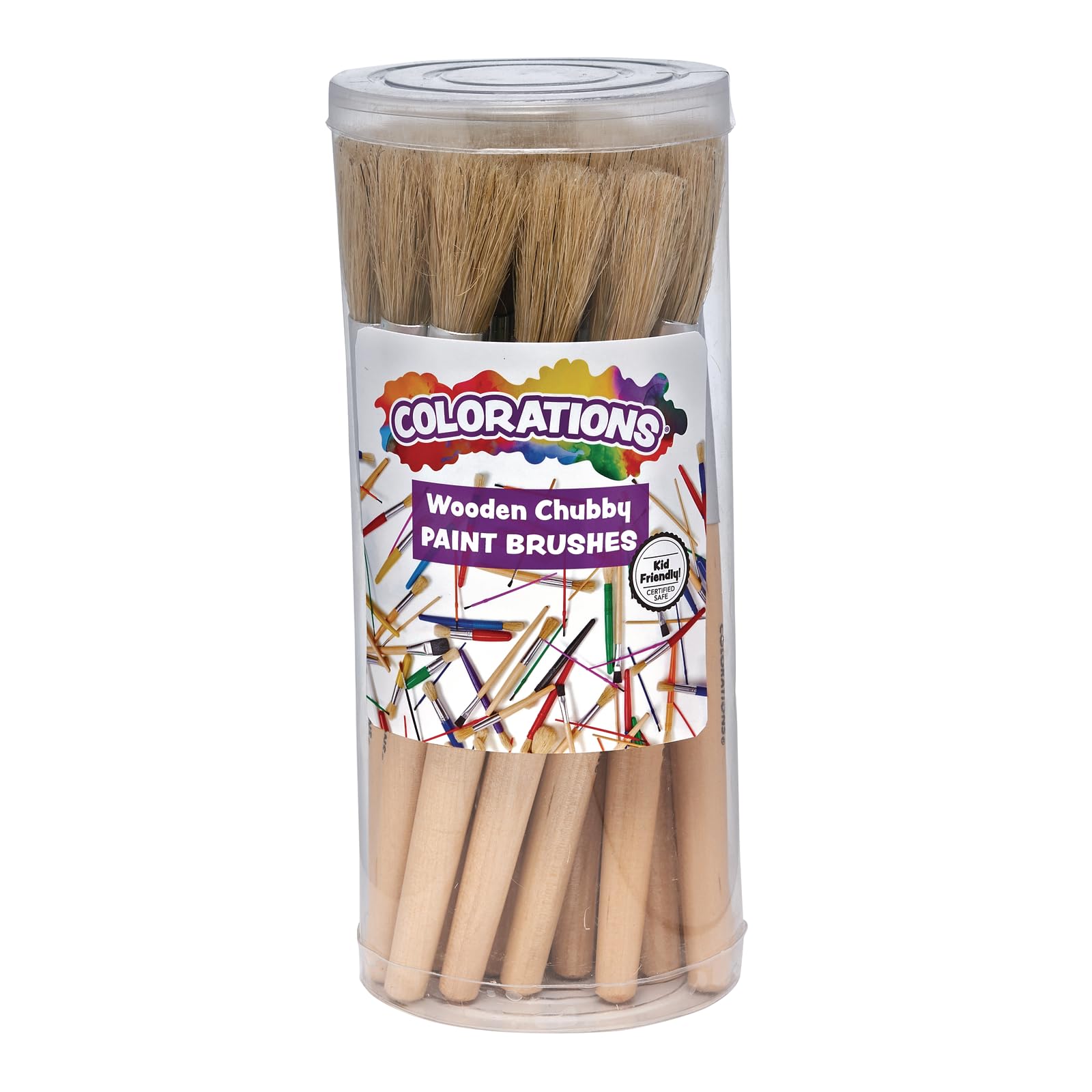Colorations(r) Classic Wooden Chubby Paint Brushes for Children, All-Purpose Paint Brushues, Use for Arts & Crafts Projects and All Types of Paint Mediums, Set of 24 Brushes, Kids Paint Brushes
