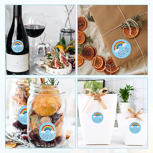 Miniatura 6 de joycraft 60 calcomanías de agradecimiento de arcoíris, calcomanías redondas autoadhesivas azules de 2 pulgadas, calcomanías de regalo personalizadas