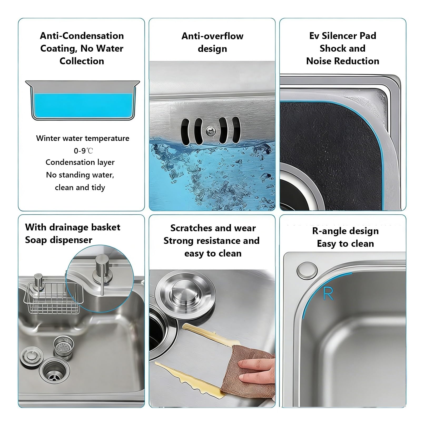 Évier de Cuisine Professionnel en Acier Inoxydable à Une cuve, modèle autoportant avec Robinet d'eau Chaude et Froide, pour buanderie extérieure, Bar ou Restaurant.