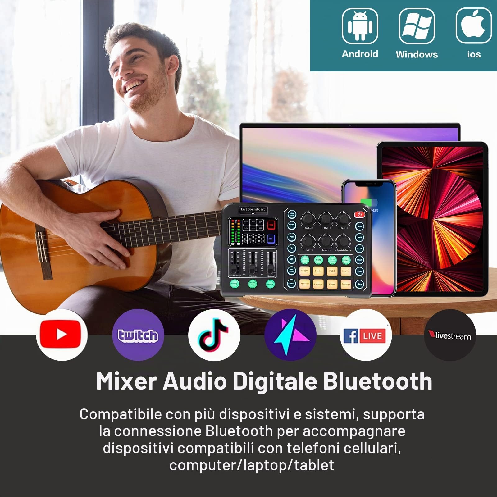 Podcast Equipment Bundle, Microfono a condensatore Bundle Mixer audio professionale, microfono podcast per Streaming Broadcast, Gaming, Registrazione, tiktok, YouTube