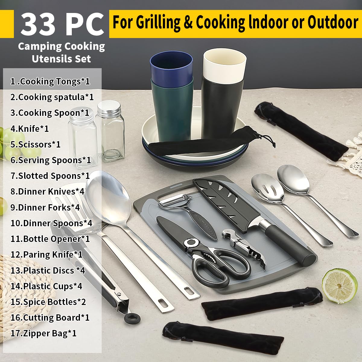 HOMQUEN Essentiels de Camping équipement de Camping, ustensiles de Cuisine de Camping Camping-Car Accessoires de Camping, randonnée en Plein air, Pique - Nique, Cadeaux de Barbecue, Outils de Camping