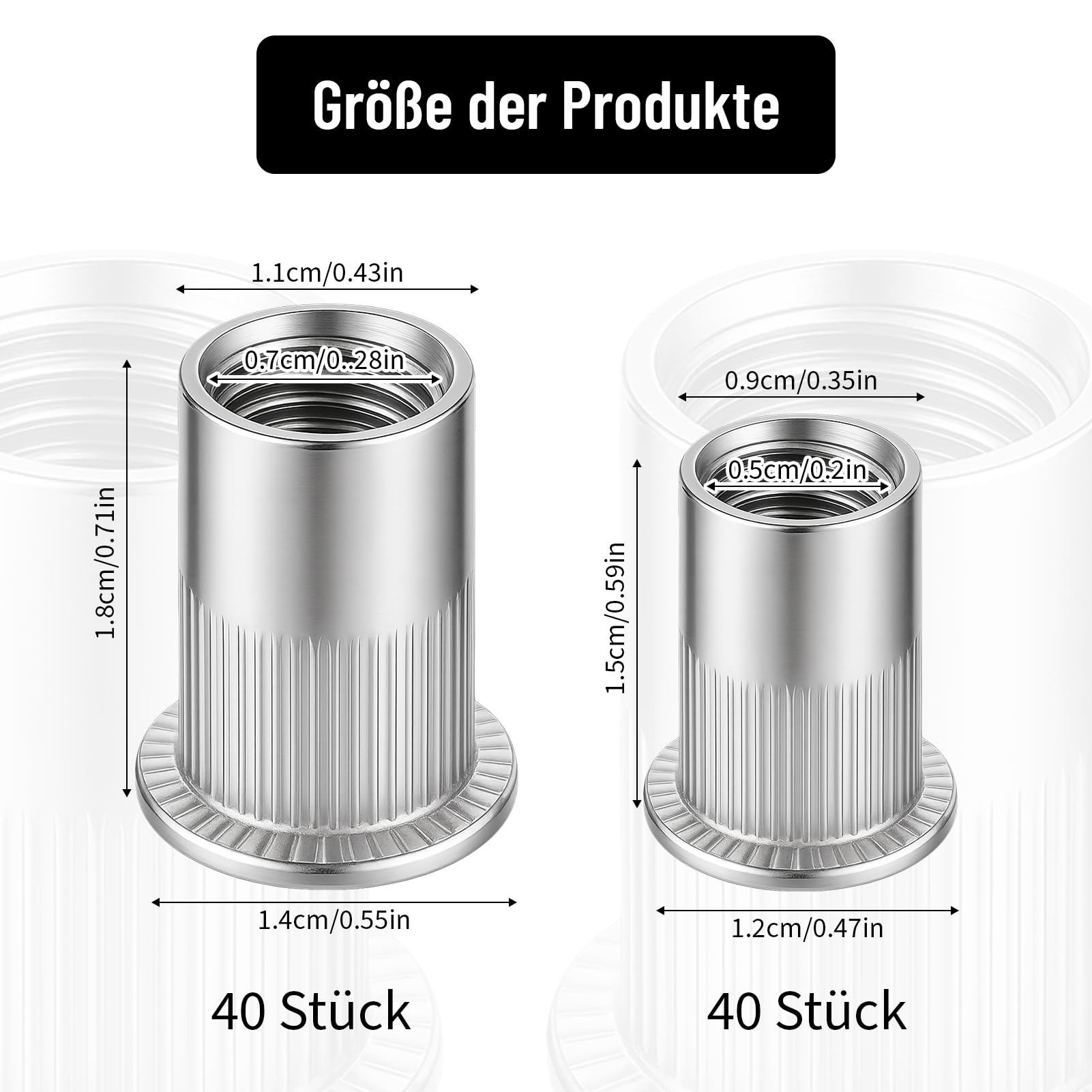 80 Pezzi Dadi Rivetti Filettati in Acciaio Inox,M6 M8 Dadi Filettati a Testa Piatta, dadi rotondi a testa svasata per piastre in metallo e plastica
