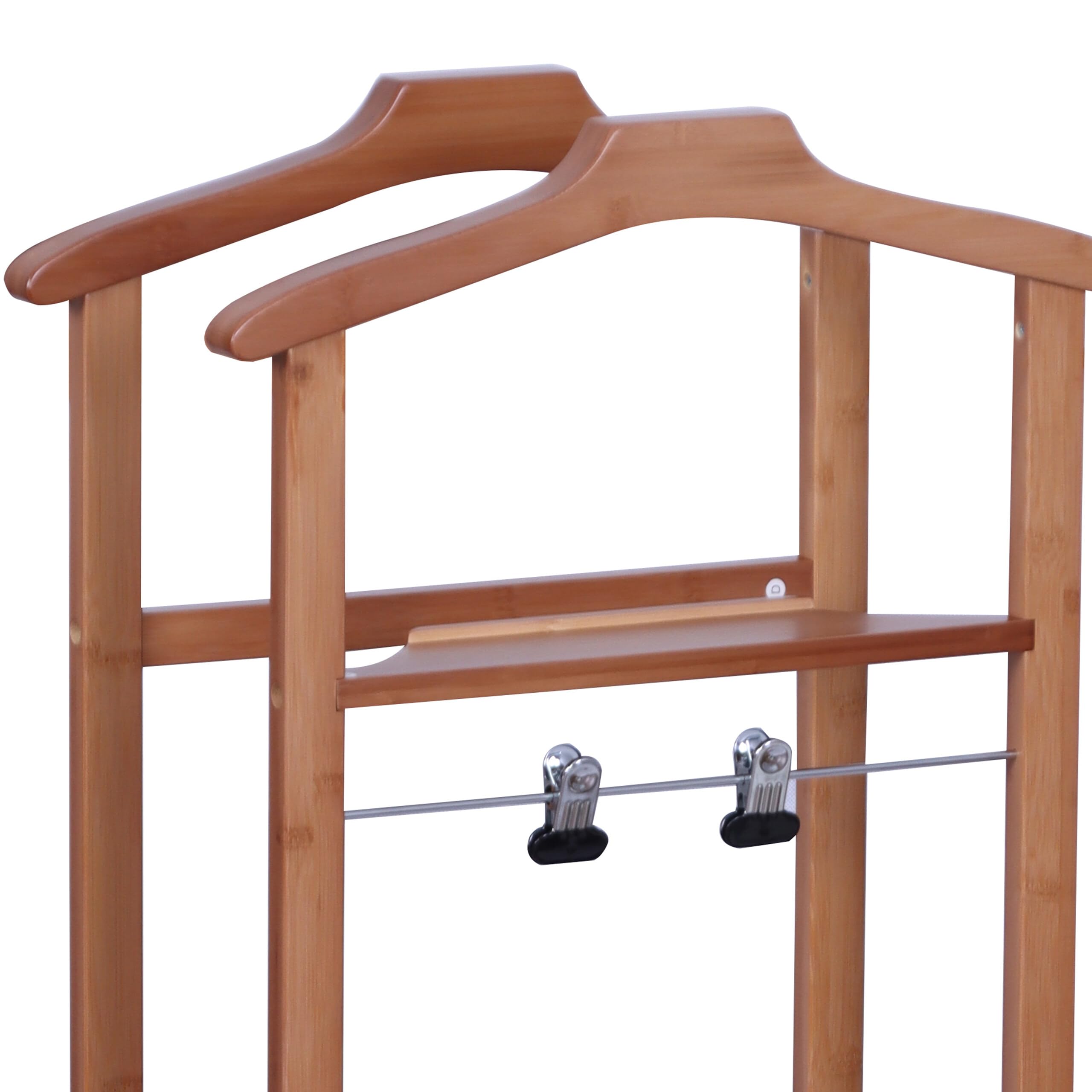 Relaxdays Valet sur roulettes en Bambou Premium, Porte-vêtements Chambre, H 107 x L 47 x P 37 cm, Brun