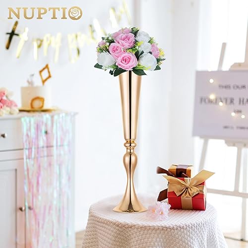 Miniatura 3 de NUPTIO Centros de mesa de flores para mesas de boda: arreglo de 6 piezas de flores artificiales rosas y blancas para bodas y fiestas - Rosas Rosa y