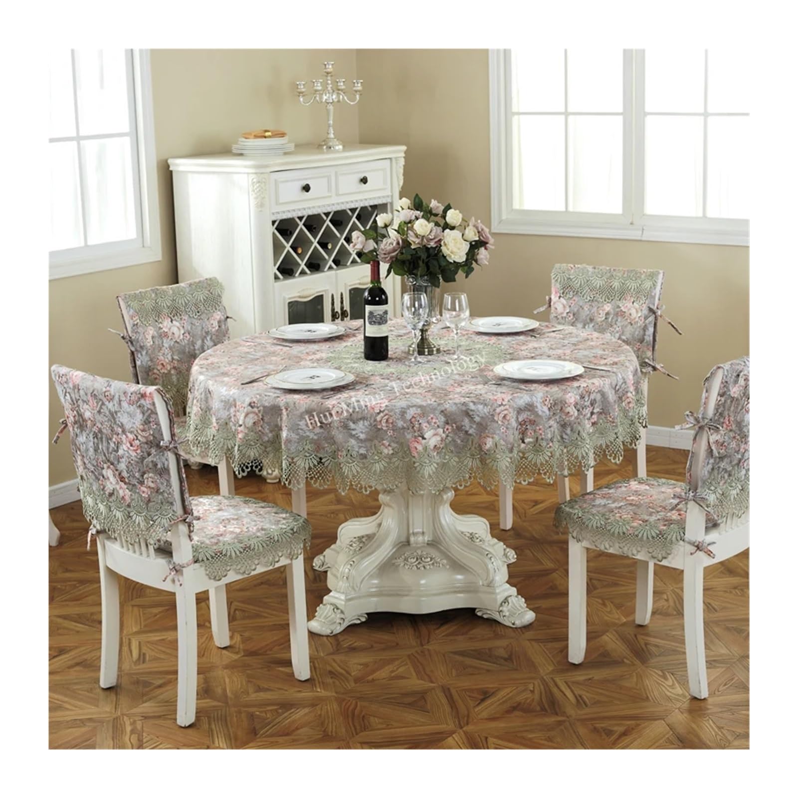 SHENJMAI Vintage Lace Table Table Cloth Round Pastoral Cover Dining Cloths Turntable Folding Home Embroidery Lace Flower House Towel Chair(Color4,Diameter 150cm Round)