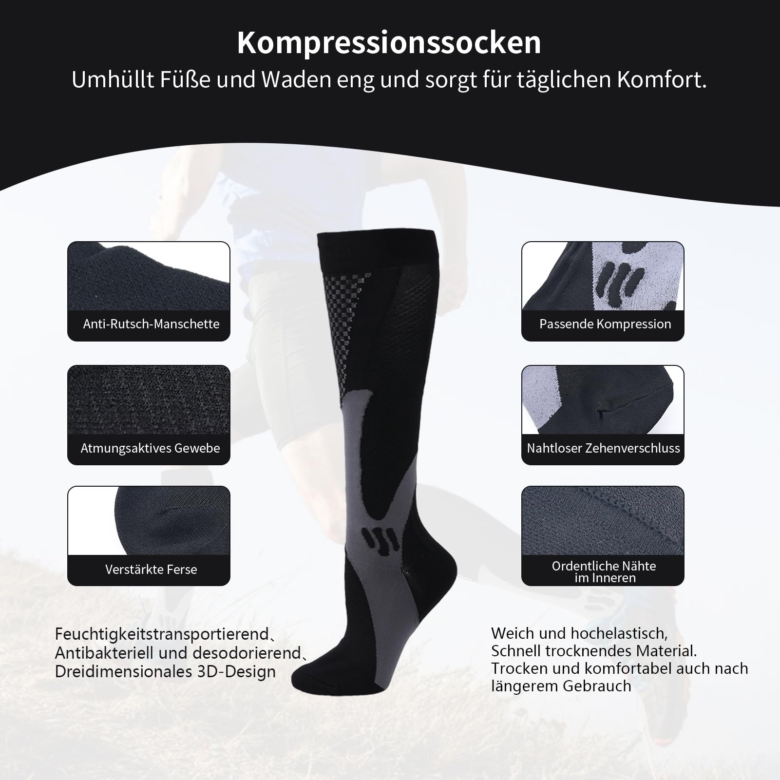 OSLEN Medias de compresión para hombre, calcetines de compresión para hombre y mujer, calcetines de compresión para deportes, vuelo, correr, viajes, ciclismo, fútbol, enfermeras, 15-20 mmHg