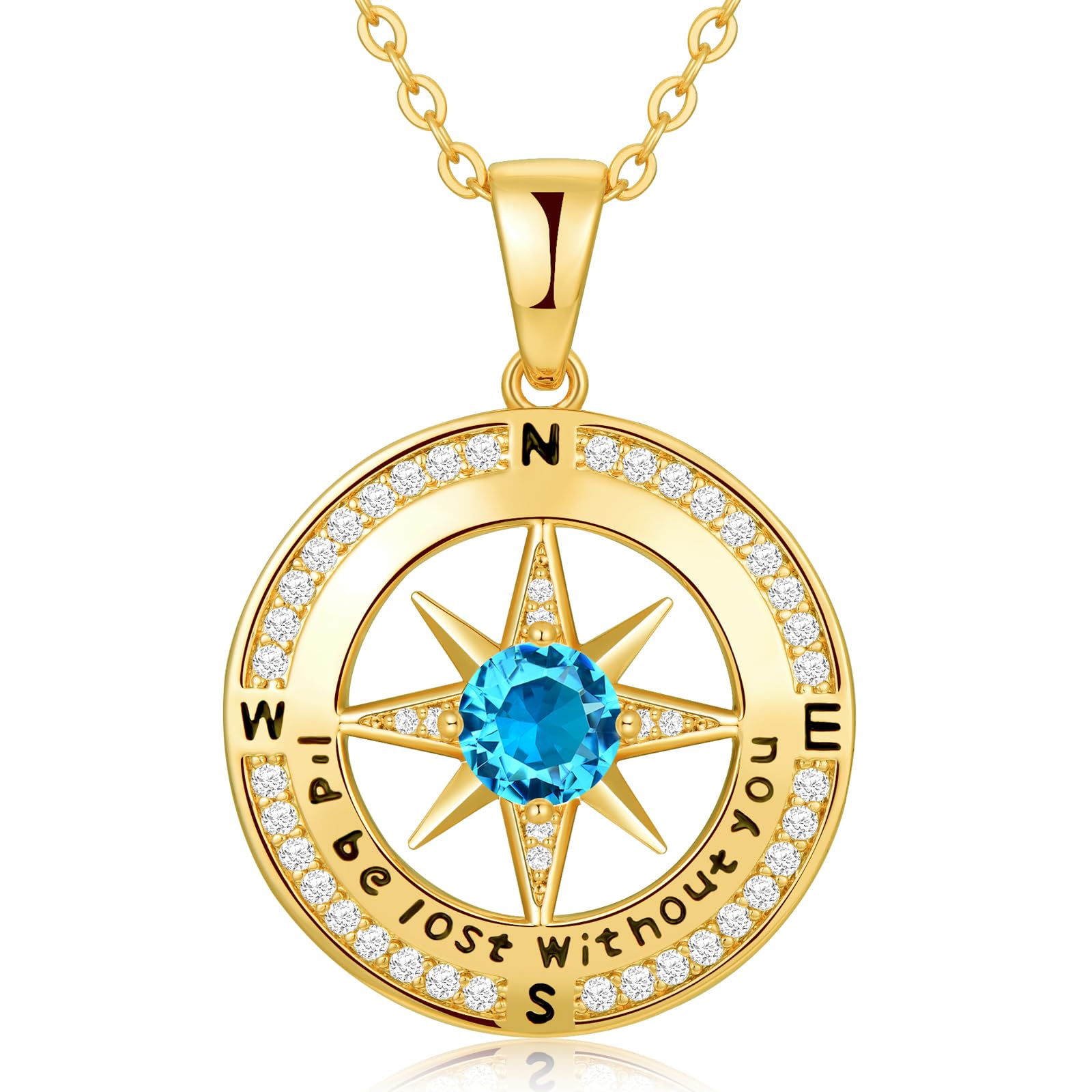 Compass Necklace Gifts for Women wife - S925 Sterling Silver Birthstone Necklaces for Women - Anniversary Birthday Gifts for Her Wife Girlfriend - Valentines Mom Mothers Day Christmas Gifts Jewelry for Women