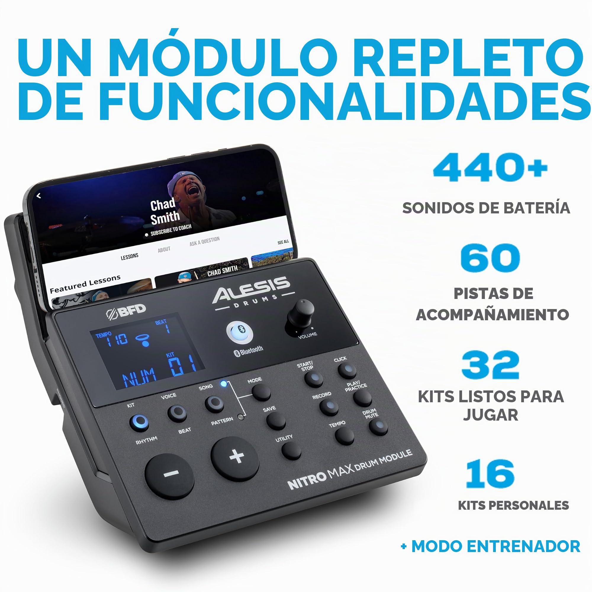 Alesis Nitro Max Kit Batería Electrónica con Parches Silenciosos de Malla, Caja de Doble Zona de 10 & Vic FIrth - Baquetas de la serie American Classic® 5A - Madera de nogal American - Punta de Madera
