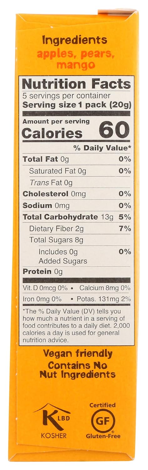 Bear Yoyo BEAR, Real Fruit Yoyos, 0.7 Oz, No added Sugar, All Natural, non GMO, Gluten Free, Vegan, Healthy on-the-go snack for kids & adults, Mango, 5 Count (Pack of 5)
